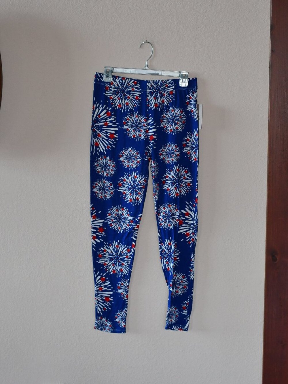 Como Vintage Fireworks Pull-on Soft Stretch Leggings Sz Med Blue Red White